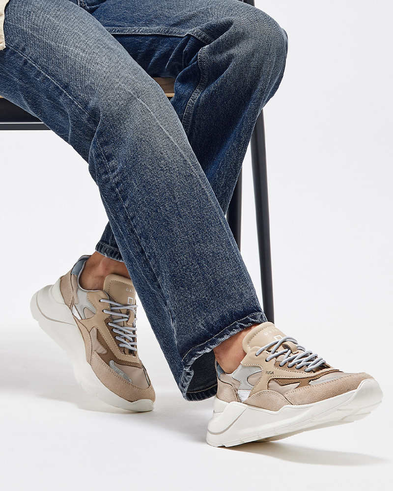 D.A.T.E Fuga Nylon Trainers Beige - Alluring Boutique