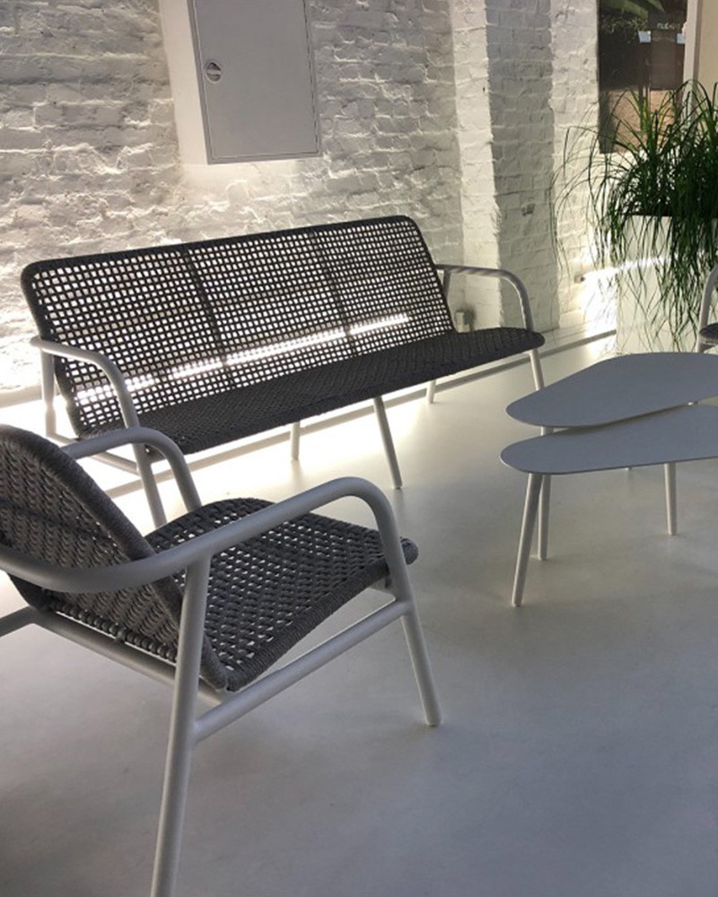 Canapé lounge 3 places avec accoudoirs en aluminium et corde Diego - Gescova