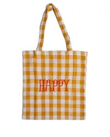 Tote bag à carreaux en coton et lin HAPPY - Bitossi Home