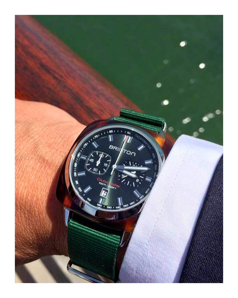 Montre Clubmaster Sport Chrono acétate Vert anglais - Briston Montre Clubmaster Sport Chrono acétate Vert anglais - Briston